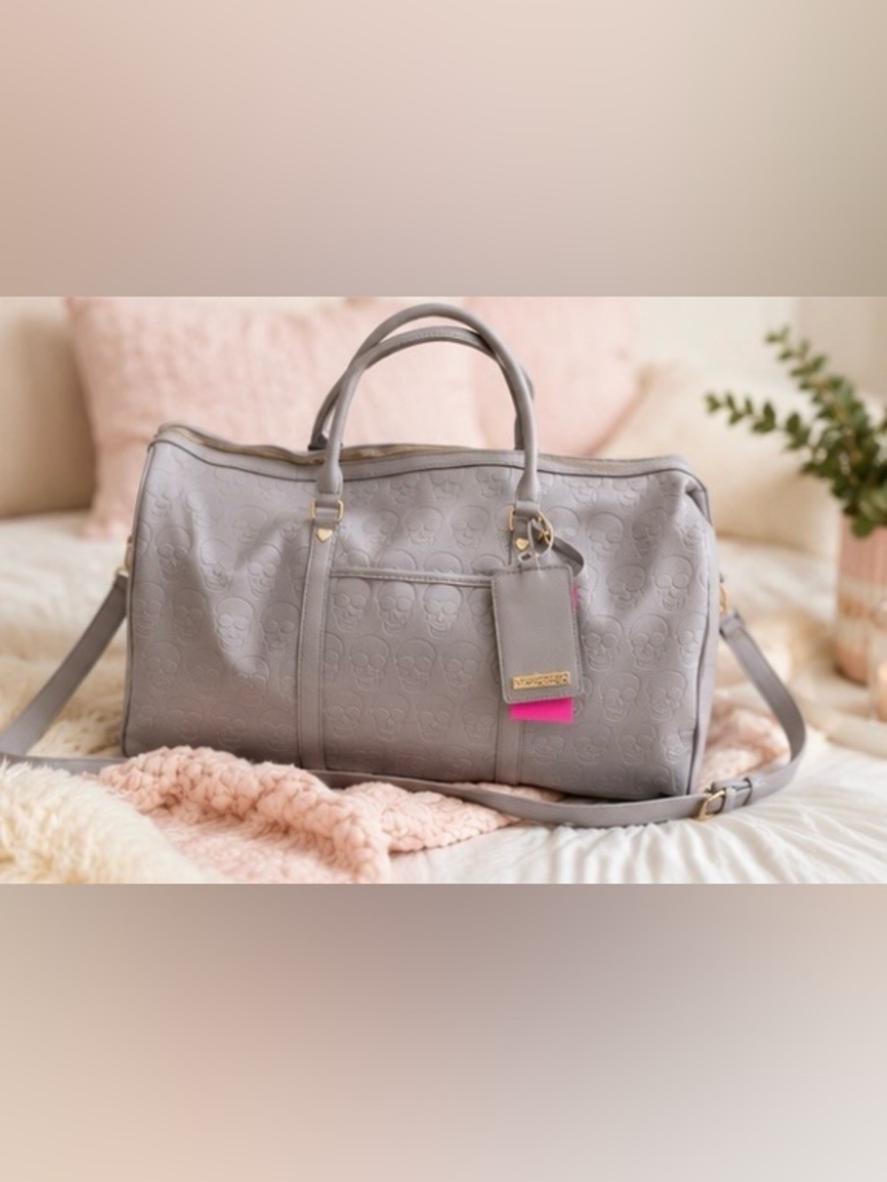 BETSEY JOHNSON SKULL DUFFLE BAG, BETSEY JOHNSON Skull Embossed Weekender